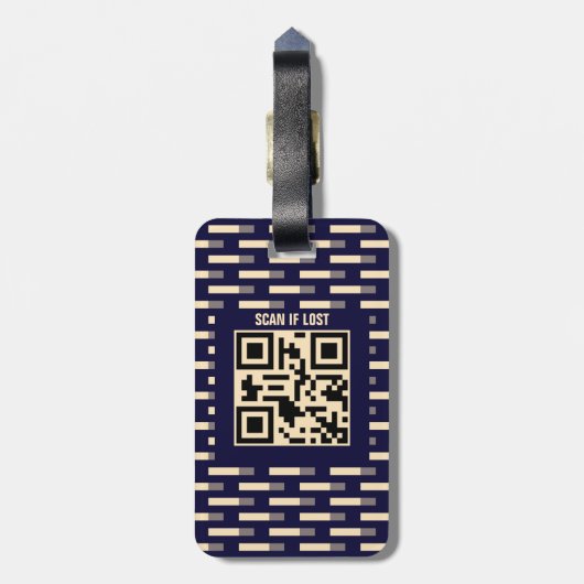Modern Geometrisch Patroon QR Code Initiaal Marine Bagagelabel (Achterkant verticaal)