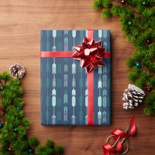 Modern geometrisch pijlenpatroon - Navy, Teal, Gri Cadeaupapier