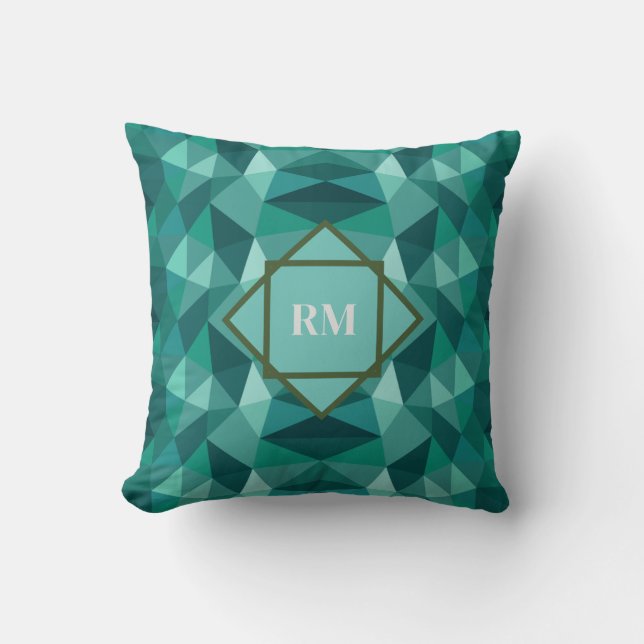 Modern Geometrisch Polygon Blauwgroen Turquoise Mo Kussen (Voorkant)