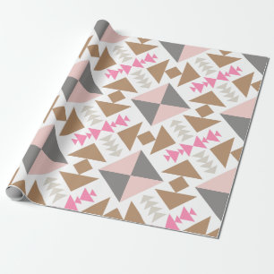 Modern geometrisch quilt-ontwerp in roze en koper cadeaupapier