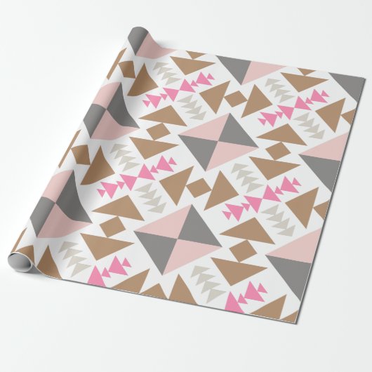 Modern geometrisch quilt-ontwerp in roze en koper cadeaupapier (Uitgerold)