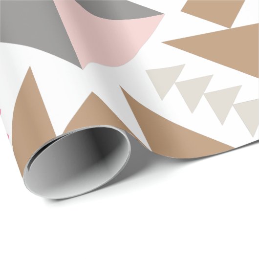 Modern geometrisch quilt-ontwerp in roze en koper cadeaupapier (Rol Hoek)