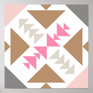 Modern geometrisch quilt-ontwerp in roze en koper poster