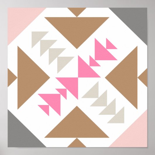 Modern geometrisch quilt-ontwerp in roze en koper poster (Voorkant)