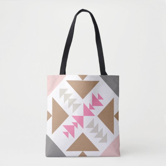 Modern geometrisch quilt-ontwerp in roze en koper tote bag (Voorkant)