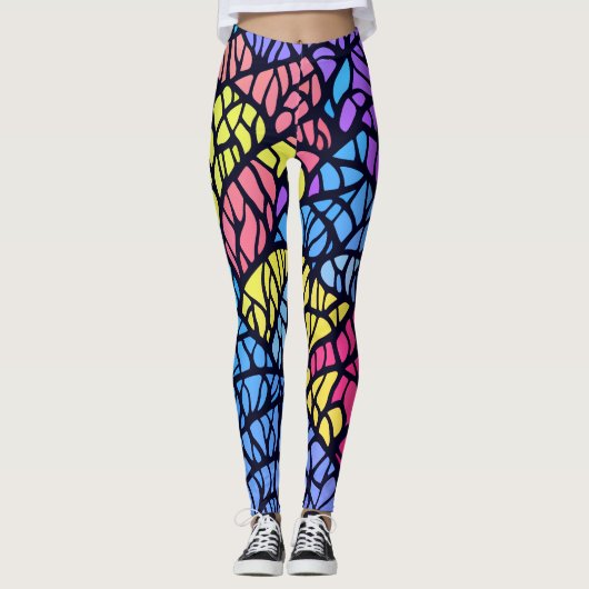Modern geometrisch regenboog Glas in lood Leggings (Voorkant)