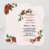 Modern Geometrisch Rood Bloemen-glitter Baby-showe Kaart (Voorkant / Achterkant)