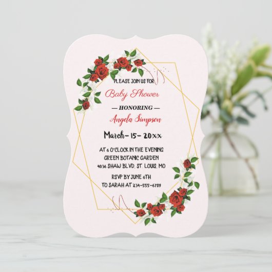 Modern Geometrisch Rood Bloemen-glitter Baby-showe Kaart (Staand voorkant)