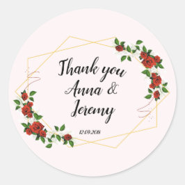 Modern Geometrisch Rood Bloemen-glitter klassiek r Ronde Sticker