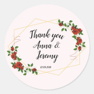 Modern Geometrisch Rood Bloemen-glitter klassiek r Ronde Sticker