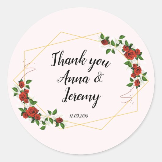 Modern Geometrisch Rood Bloemen-glitter klassiek r Ronde Sticker (Voorkant)