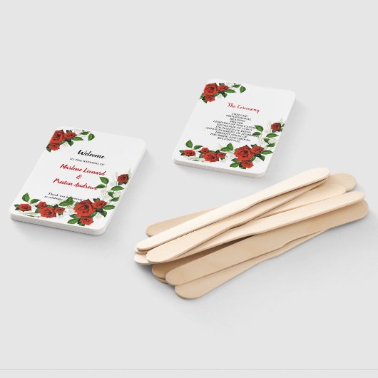 Modern Geometrisch Rood Bloemen Huwelijksprogramma Handwaaier (Niet-gemonteerd)