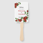 Modern Geometrisch Rood Bloemen Huwelijksprogramma Handwaaier (Voorkant)