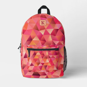 Modern Geometrisch Rood Sinaasappel Roze Monogram Bedrukte Rugzak