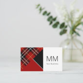Modern Geometrisch Rood Tartan Plaid Gepersonalise Visitekaartje (Staand voorkant)