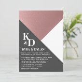 Modern Geometrisch Roos Gold en Charcoal Gray Wedd Kaart (Staand voorkant)