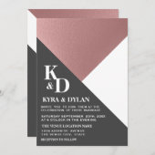 Modern Geometrisch Roos Gold en Charcoal Gray Wedd Kaart (Voorkant / Achterkant)