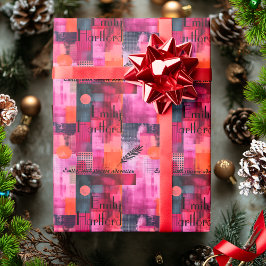 Modern geometrisch roze en zwart gepersonaliseerd cadeaupapier