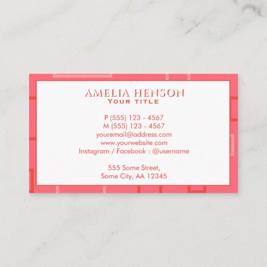 Modern geometrisch roze rode pixel vierkant patroo visitekaartje (Achterkant)