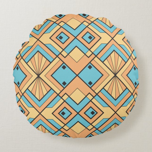 modern geometrisch tegelpatroon. Abstract deco Rond Kussen (Voorkant)