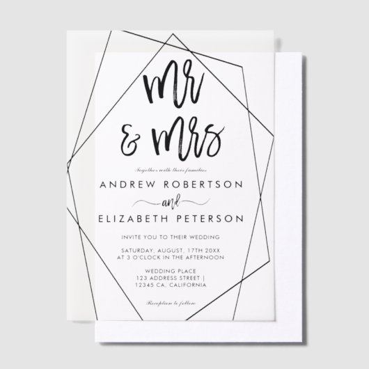Modern geometrisch terrarium Mr. & Mrs. Wedding Vellum Uitnodigingen (Offset)