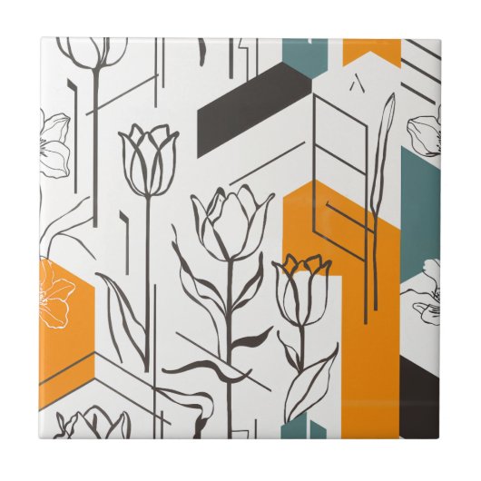 Modern geometrisch tulp lijnkunstpatroon tegeltje (Voorkant)