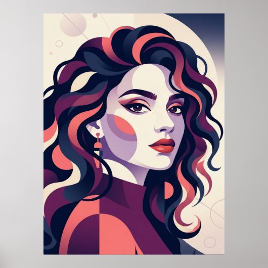 Modern Geometrisch Vrouwenportret Poster (Voorkant)