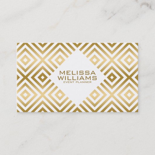 Modern geometrisch wit en goud visitekaartje (Voorkant)