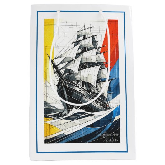Modern Geometrisch Zeilschip Medium Cadeauzakje (Voorkant)