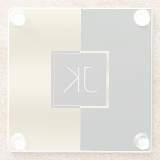 Modern Geometrisch Zwart en Goud Monogram Glazen Onderzetter (Achterkant)