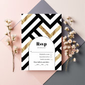 Modern geometrisch zwart en goud RSVP kaartje