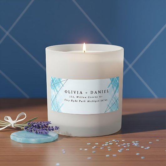 Modern Geometrische lijnen blauw retouradres label