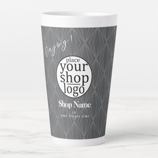 Modern Geometry Grey Logo Business Latte Mok (Voorkant)