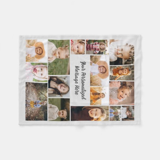 Modern gepersonaliseerd 16 foto collage grijs fleece deken (Voorkant (Horizontaal))