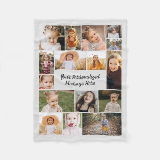 Modern gepersonaliseerd 16 foto collage grijs fleece deken (Voorkant)
