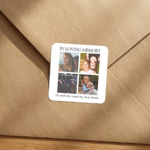 Modern   Gepersonaliseerd   4 Foto Herdenking Vierkante Sticker