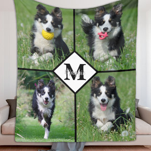 Modern gepersonaliseerd 4 fotocollage huisdier hon fleece deken