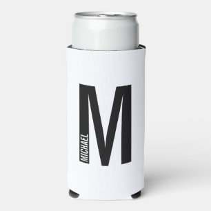 Modern gepersonaliseerd bloemmonogram en naam kan seltzer blikjeskoeler