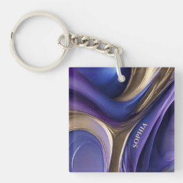 Modern gepersonaliseerd geschenk-blauw, Paarse en  Sleutelhanger