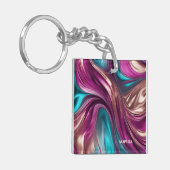 Modern gepersonaliseerd geschenk-magenta, turquois sleutelhanger (Voorkant Links)