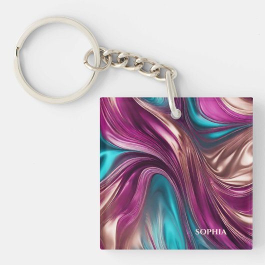 Modern gepersonaliseerd geschenk-magenta, turquois sleutelhanger (Voorkant)