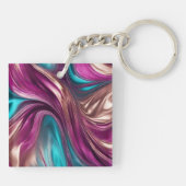 Modern gepersonaliseerd geschenk-magenta, turquois sleutelhanger (Achterkant)