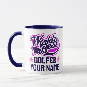 Modern Gepersonaliseerd Golfer naam Blauwe tekst Mok