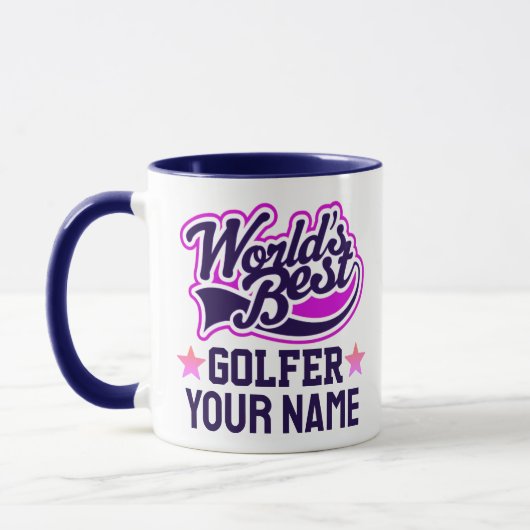 Modern Gepersonaliseerd Golfer naam Blauwe tekst Mok (Links)