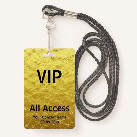 Modern gepersonaliseerd goud zwart VIP Alle toegan Badge (Voorkant met draagriem)
