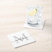 Modern gepersonaliseerd grijs monogram scriptnaam kartonnen onderzetters (Insitu)
