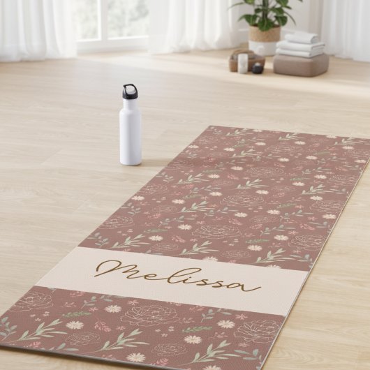 Modern gepersonaliseerd handgetekende bloemmotief yogamat