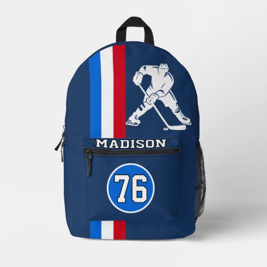 Modern gepersonaliseerd ijshockey speler naam numm bedrukte rugzak (Voorkant)
