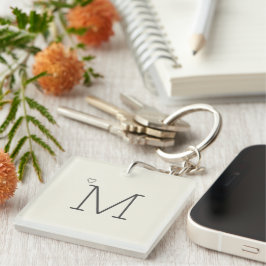 Modern gepersonaliseerd Initiaal Ecru White Sleutelhanger