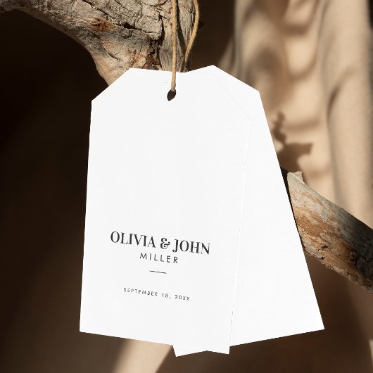 Modern gepersonaliseerd met naam bruiloft monogram cadeaulabel